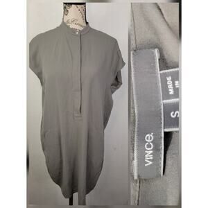 Vince. 100% Silk Mini Dress SZ Small Popover Pockets Gray Minimal Office Siren
